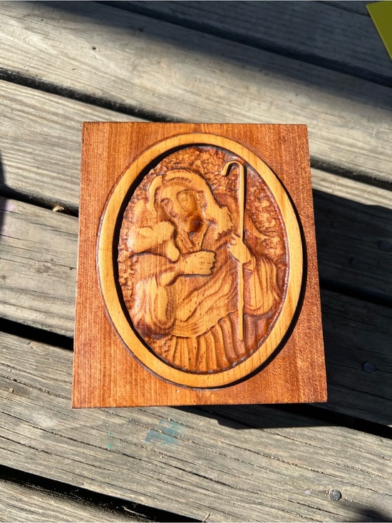 Other - Trinket box Hand-Carved Wooden Religious Shepherd and lamb